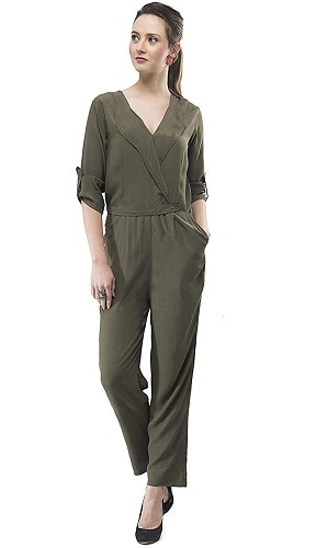 Olive Green Cotton Full Jumpsuit