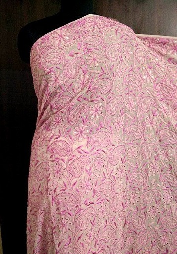 Pink Chikankari Saree With Mirror Work