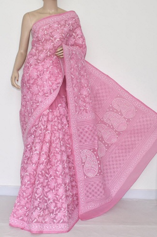 Pink Chikankari Saree