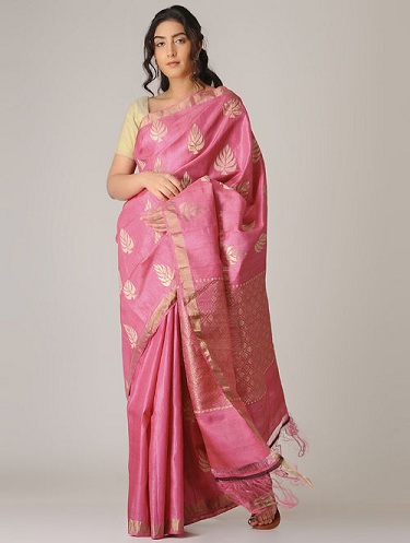 Pink Tussar Silk Saree