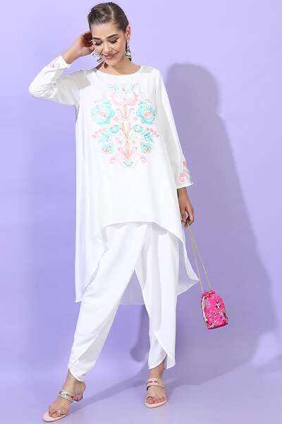 Plain And Embroidered Boat Neck Salwar Suit