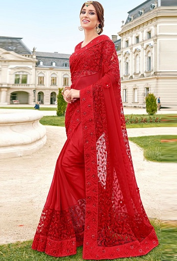 red saree look for party