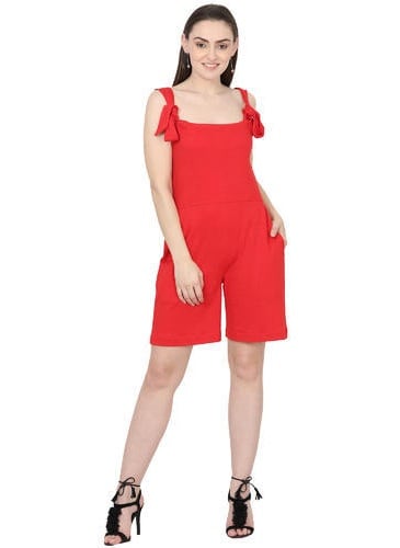 Red Short Cotton Jumpsuit