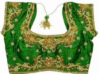 8 Different Shades Green Blouse Designs for Sarees with Images