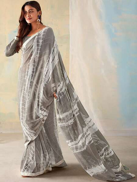 Unique Grey Printed Saree