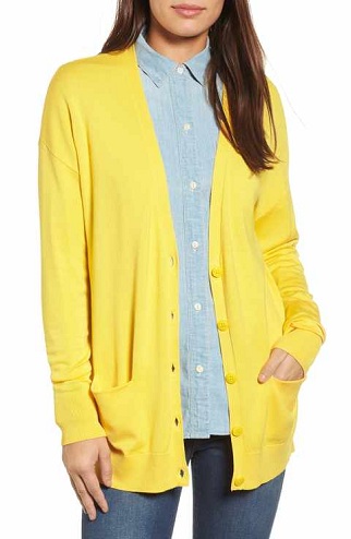 Women Short Sleeve Bright Yellow Cardigan