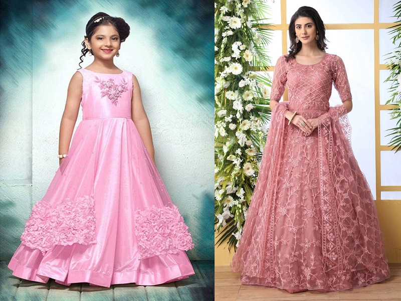 Pink Georgette Maxi Dress With Silk Kalamkari Embroidery  Shopzters