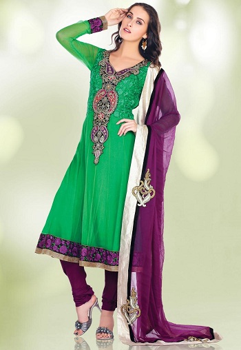 Green and Purple Salwar Kameez