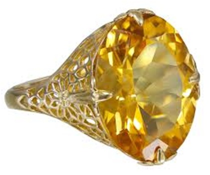Large Yellow Topaz In Cut Work Gold Ring: