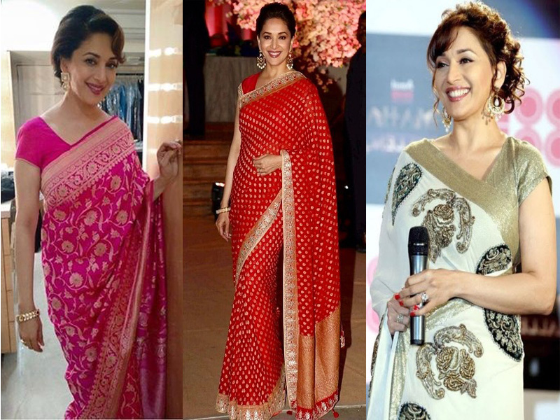 Buy Bollywood Actress Madhuri Dixit Rangoli Silk Saree, Party Wear Indian  Sari, Bridesmaid Special, Cocktail Partywear Red Sari, Saree for Women  Online in India - Etsy