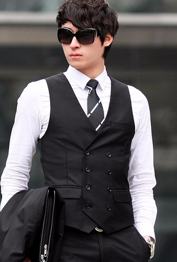 Men Waistcoat Business Shirt Solid Color V-Neck Sleeveless Single-Breasted Suit Vest for Gentlemen 