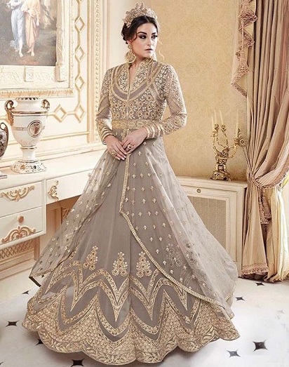 Royal Silver Netted Anarkali Salwar Suit