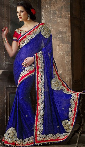 The Red And Blue Designer Party Wear Saree