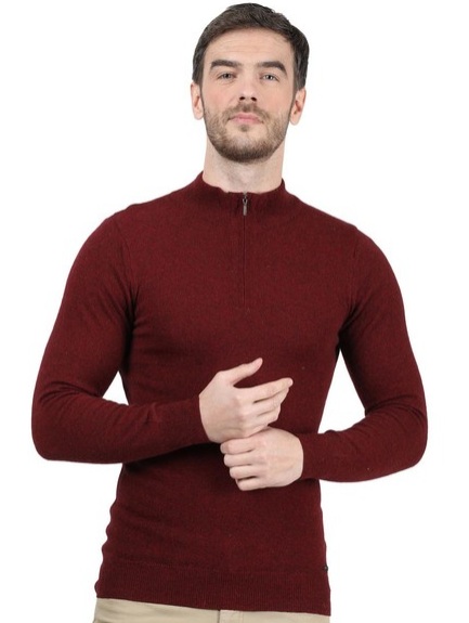 Mens Wool High Neck Maroon Sweater