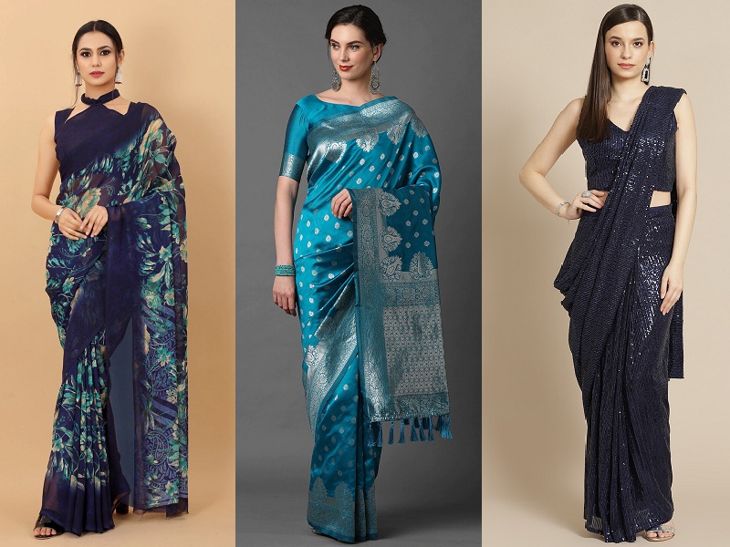 20 Stunning Models Of Blue Sarees For All Occasions