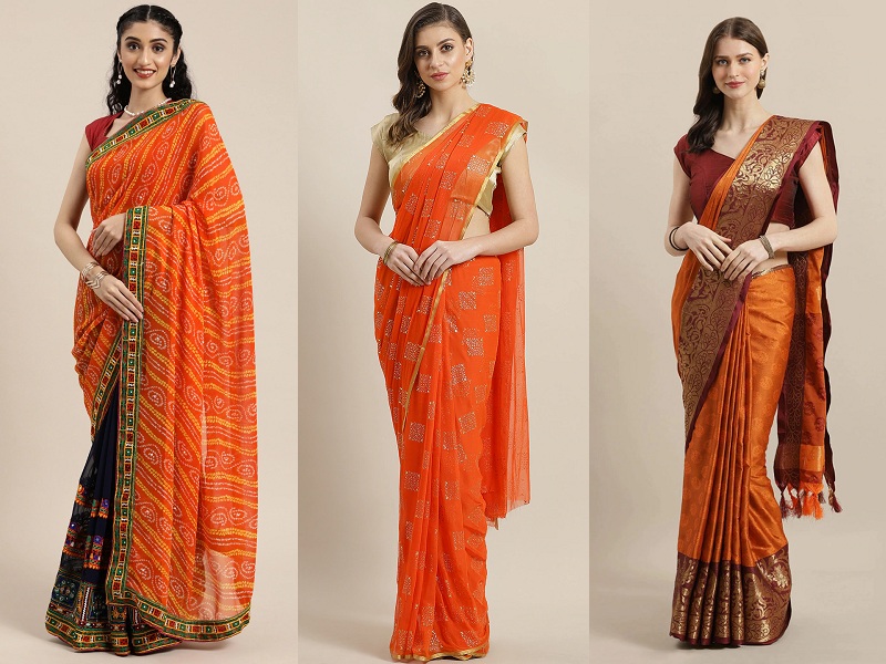 20 Beautiful Designs Of Orange Sarees For Every Occasion!