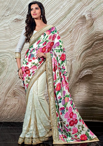 Pink Floral Readymade pre-stitched saree - Ranga Chakra