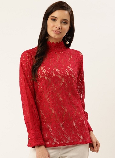Long Sleeve Lace High Neck Top