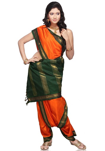 Orange and green Madisar Saree