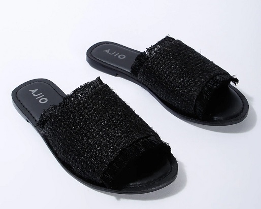Flat Slide Sandals with Fringe