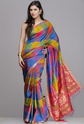 Multi Color Checked Silk Saree