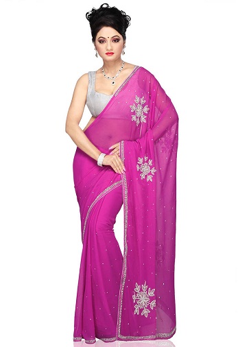 Pink Sari with Pearl Work