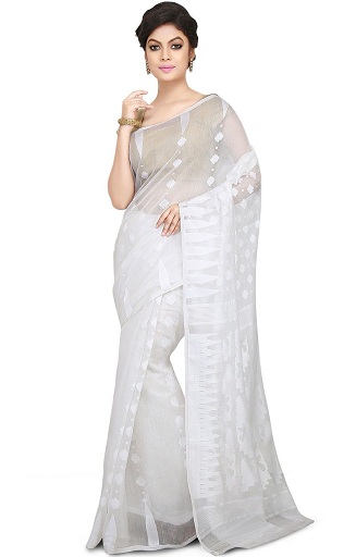 Plain White Sari