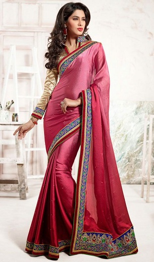 Gorgeous & Elegant Satin Georgette Silk Sari Saree Blouse Material Included