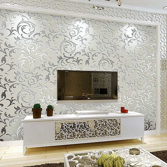 Elegant White Tv Cabinet With Contrast Wallpaper Ipc338  Lcd Tv Cabinet  Designs  Al Habib Panel Doors