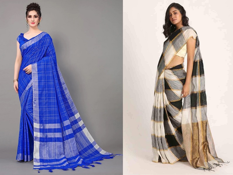 10 New Collection Of Checked Sarees For Glamorous Look
