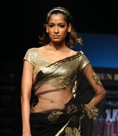 Black Saree With Golden Blouse