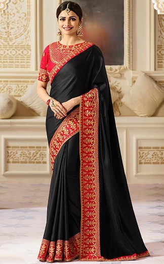 Black Saree With Red Blouse