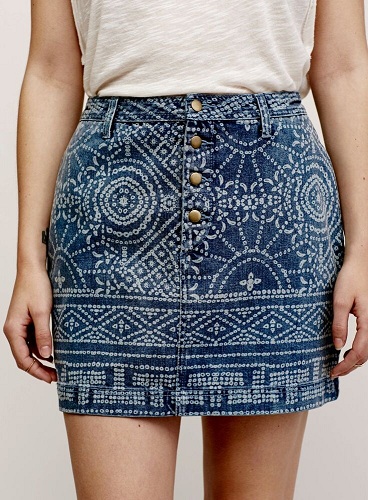 Printed Denim Skirt