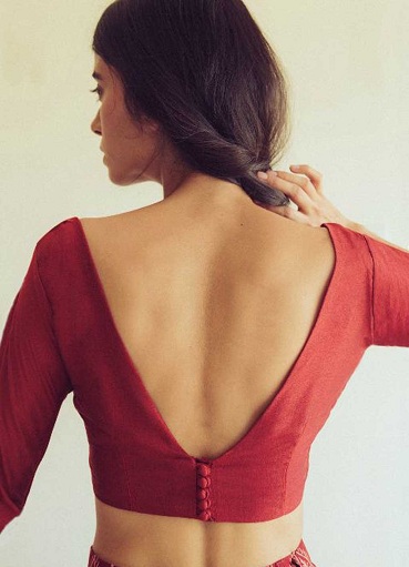 Red Blouse With Deep V Neckline