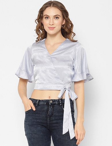 Satin Crop Top With Bell Sleeves