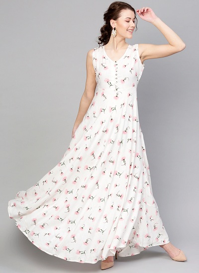 White Printed Maxi Dress