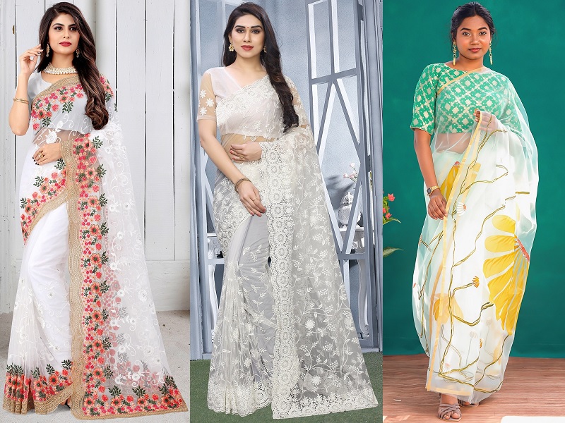 20 Trending Designs Of White Sarees For Traditional Look