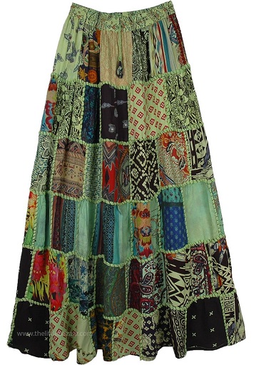 Green Patchwork Gypsy Skirt