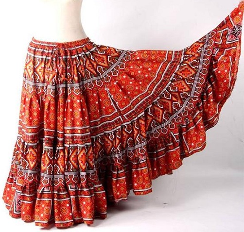 Orange Tribal Gypsy Skirt