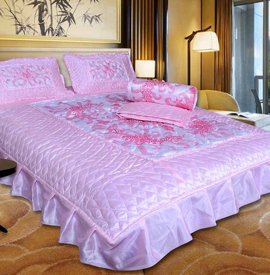 Satin Gold Printed Bedsheet with Comforter