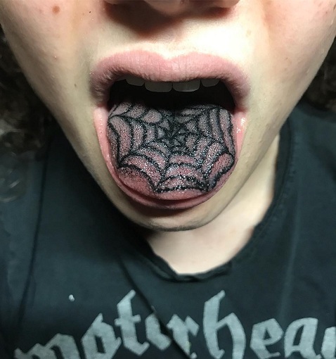 Spider Web Tattoo Of A Tongue