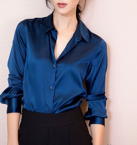 Blue Silk Shirt Women