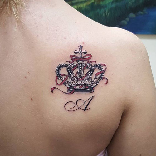 Large Crown Tattoo With Stones