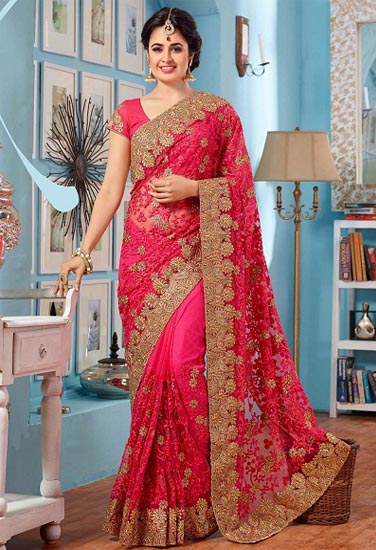Simple Designer Red Saree For Wedding Party At Best Price