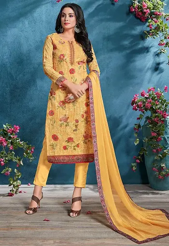 Vestido paquistaní de algodón amarillo
