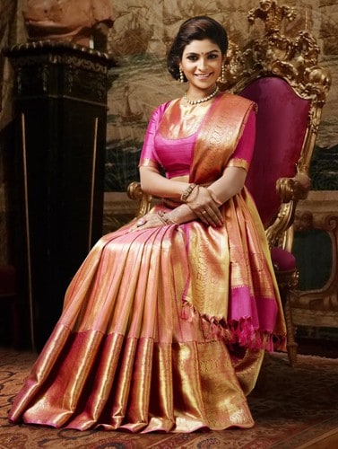 Pink And Golden Wedding Saree