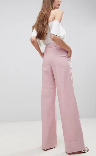 Buy AND Pink Solid Linen Flared Fit Womens Pants  Shoppers Stop