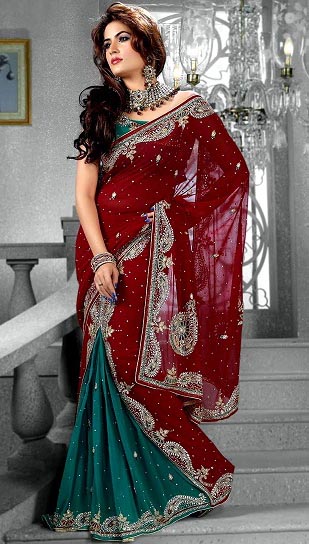 Red And Green Wedding Saree