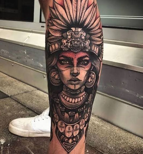 Aztec Leg Tattoo Design