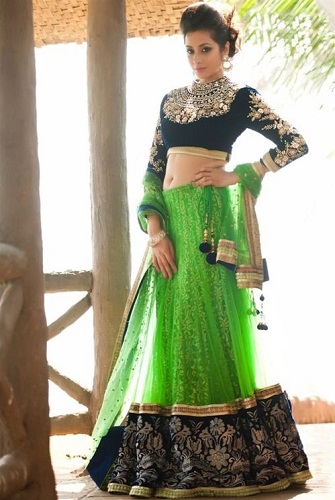 Tussar Silk Digital Print Lehenga Choli In Green Colour-LD5415116